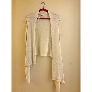Eileen Fisher Ivory Knit Sleeveless Open Front Cardigan Sweater Solid S/M